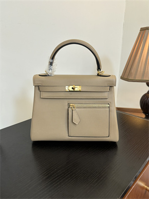 Kelly Colormatic Bag Swift Leather 25/28CM Gold/Silver Hardware In Trench Color HS