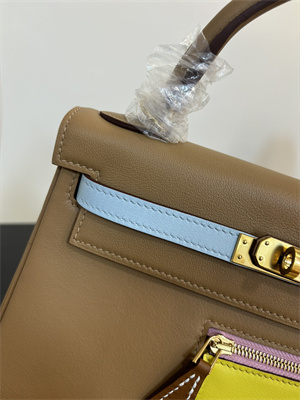 Kelly Colormatic Bag Swift Leather 25/28CM Gold/Silver Hardware In CHAI, LIME, MAUVE SYLVESTRE, BLEU BRUME, CASSIS & NATA Color HS