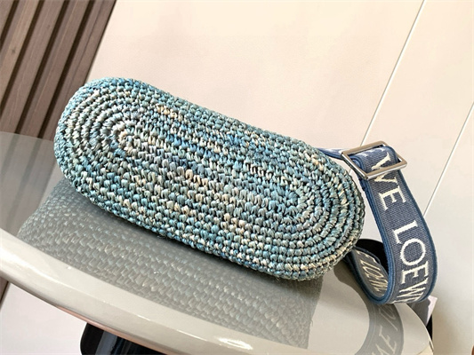 Loewe Slit Mini Tote Bag In Raffia &Calfskin Blue