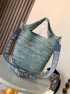 Loewe Slit Mini Tote Bag In Raffia &Calfskin Blue