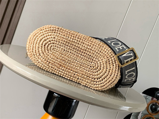 Loewe Slit Mini Tote Bag In Raffia &Calfskin Nature&Black