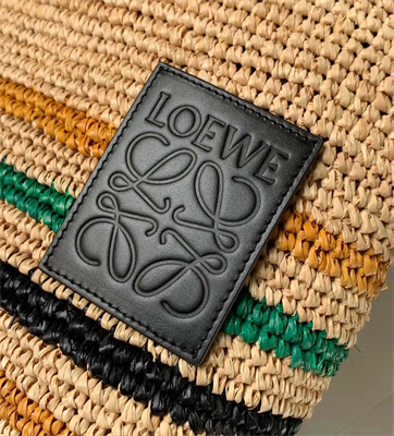 Loewe Slit Mini Tote Bag In Raffia &Calfskin Nature&Black