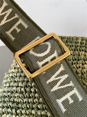 Loewe Slit Mini Tote Bag In Raffia &Calfskin Green