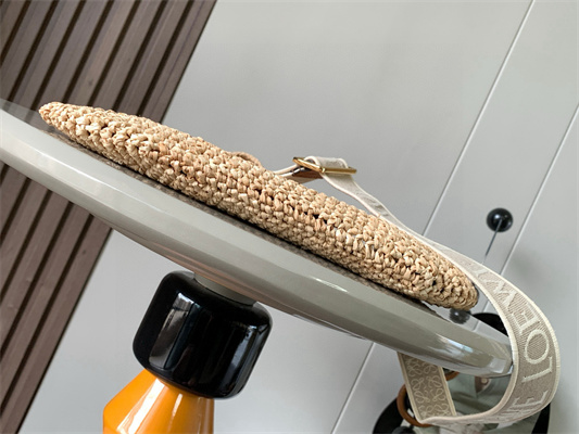 Loewe Slit Mini Tote Bag In Raffia &Calfskin Nature&Tan