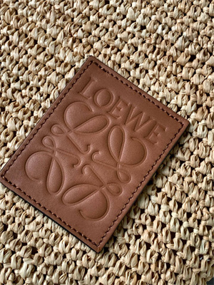 Loewe Slit Mini Tote Bag In Raffia &Calfskin Nature&Tan