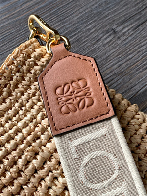 Loewe Slit Mini Tote Bag In Raffia &Calfskin Nature&Tan