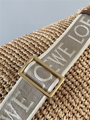 Loewe Slit Mini Tote Bag In Raffia &Calfskin Nature&Tan