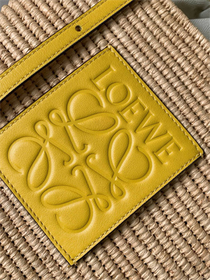 Loewe Small Square basket in Raffia&Calfskin Nature/Yellow
