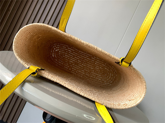 Loewe Small Square basket in Raffia&Calfskin Nature/Yellow