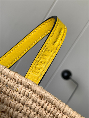 Loewe Small Square basket in Raffia&Calfskin Nature/Yellow