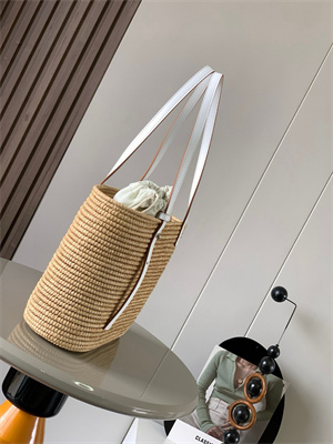 Loewe Small Square basket in Raffia&Calfskin Nature/White