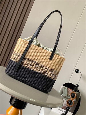 Loewe Small Square basket in Raffia&Calfskin Nature/Black