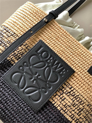 Loewe Small Square basket in Raffia&Calfskin Nature/Black