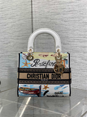 CD Medium Lady D-Lite Bag  Embroidery White