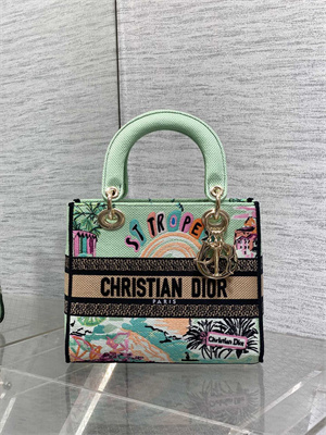 CD Medium Lady D-Lite Bag  Embroidery Green