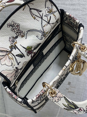 CD Medium Lady D-Lite Bag  Embroidery White