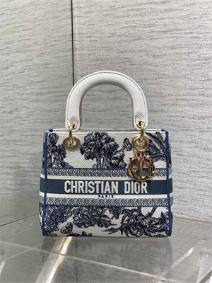CD Medium Lady D-Lite Bag  Embroidery White &Blue