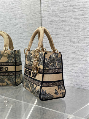 CD Medium Lady D-Lite Bag  Embroidery Beige