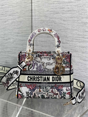 CD Medium Lady D-Lite Bag  Embroidery White