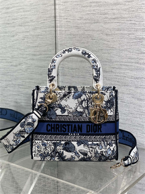 CD Medium Lady D-Lite Bag  Embroidery White&Blue