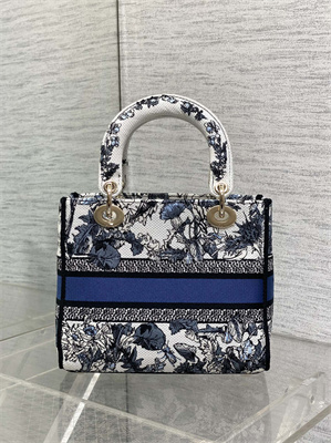 CD Medium Lady D-Lite Bag  Embroidery White&Blue