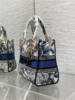 CD Medium Lady D-Lite Bag  Embroidery White&Blue