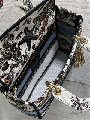 CD Medium Lady D-Lite Bag  Embroidery White