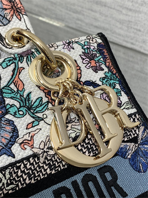 CD Medium Lady D-Lite Bag  Embroidery White Multicolors
