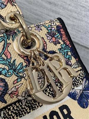 CD Medium Lady D-Lite Bag  Embroidery Beige Multicolors