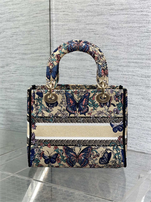 CD Medium Lady D-Lite Bag  Embroidery Beige Multicolors