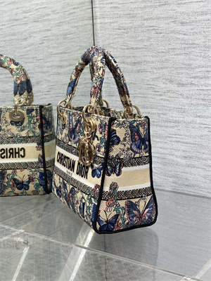 CD Medium Lady D-Lite Bag  Embroidery Beige Multicolors