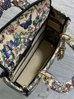 CD Medium Lady D-Lite Bag  Embroidery Beige Multicolors