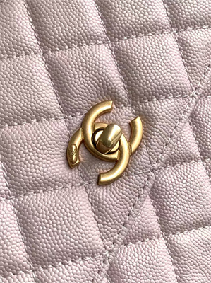 Cha.nel Small Coco Handle Bag Grained Calfskin Aged Gold Metal Pink A92990