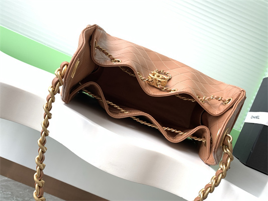 Chanel 25 Small Handbag Grained Calfskin Gold Tone Metal Brown AS5293