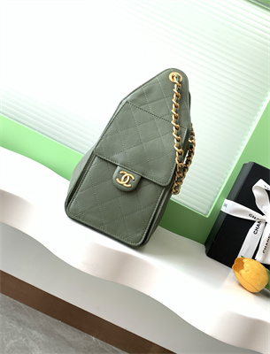 Chanel 25 Small Handbag Grained Calfskin Gold Tone Metal Green AS5293