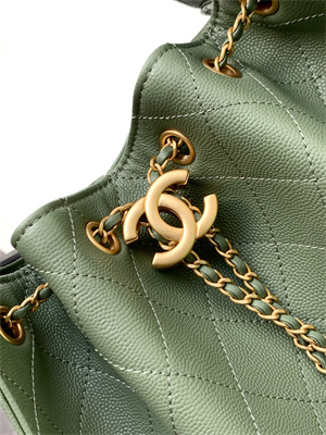 Chanel 25 Small Handbag Grained Calfskin Gold Tone Metal Green AS5293