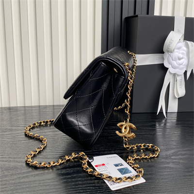 Chanel Small Flap Bag Lambskin Gold Tone Metal Black AS5756