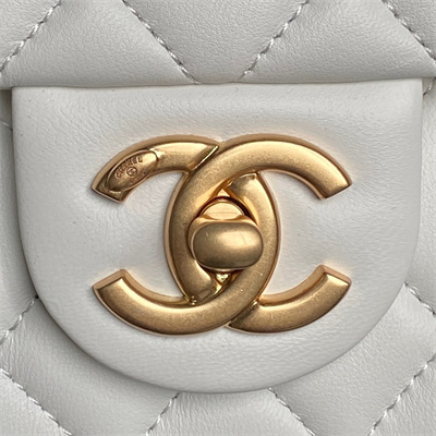 Chanel Small Flap Bag Lambskin Gold Tone Metal White AS5756