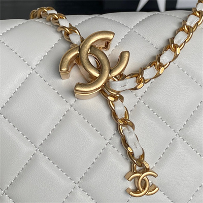 Chanel Small Flap Bag Lambskin Gold Tone Metal White AS5756