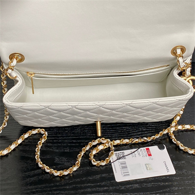 Chanel Small Flap Bag Lambskin Gold Tone Metal White AS5756