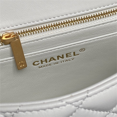 Chanel Small Flap Bag Lambskin Gold Tone Metal White AS5756