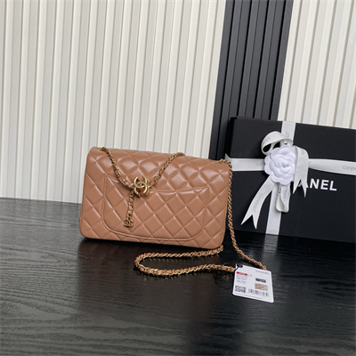 Chanel Small Flap Bag Lambskin Gold Tone Metal Brown AS5756