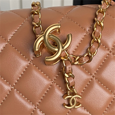 Chanel Small Flap Bag Lambskin Gold Tone Metal Brown AS5756