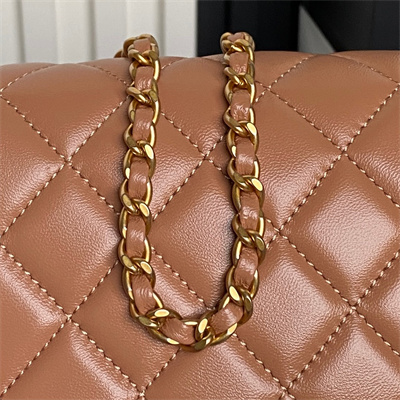 Chanel Small Flap Bag Lambskin Gold Tone Metal Brown AS5756