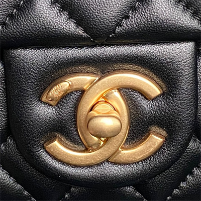 Chanel Mini Flap Bag Lambskin Gold Tone Metal Black AS5759