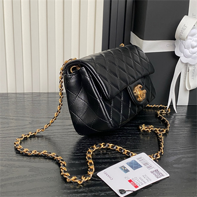 Chanel Mini Flap Bag Lambskin Gold Tone Metal Black AS5759