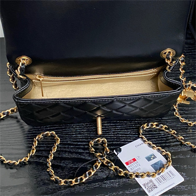 Chanel Mini Flap Bag Lambskin Gold Tone Metal Black AS5759