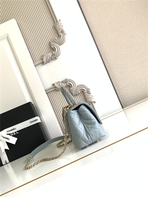 Cha.nel Mini Coco Handle Bag Grained Calfskin Aged Gold Metal Blue AS2215