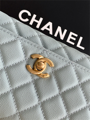 Cha.nel Mini Coco Handle Bag Grained Calfskin Aged Gold Metal Blue AS2215