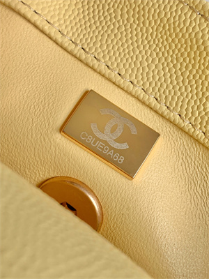 Cha.nel Mini Coco Handle Bag Grained Calfskin Aged Gold Metal Yellow AS2215